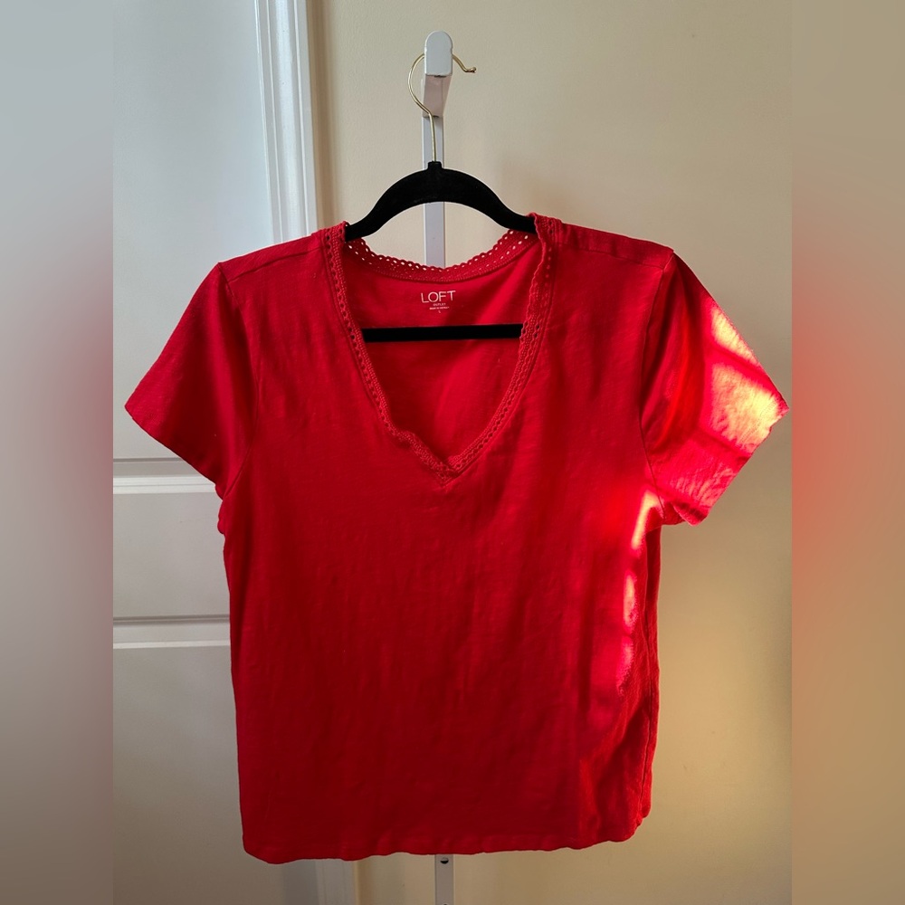 LOFT Vivid Red V-Neck Short Sleeve Top